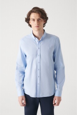 Avva Men's Blue Oxford 100% Cotton Regular Fit Shirt