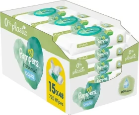 Pampers Harmonie Aqua Plastic Free Vlhčené ubrousky 720ks (15 x 48 ks) (8006540510247)