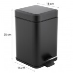 Erga Muti, čtvercový odpadkový koš 3l na postavení, Soft-Close zavírání, černá matná, ERG-YKA-CH.MUTI-SC-BLK