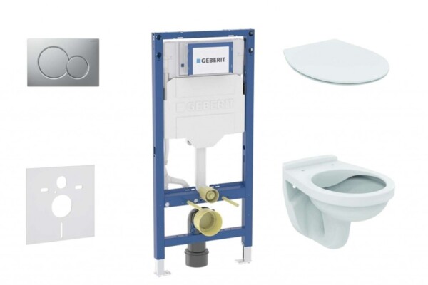 GEBERIT - Duofix Set předstěnové instalace, klozetu Alpha a sedátka softclose, tlačítko Sigma01, matný chrom SANI11CD2102