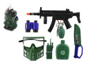 Vojenská sada samopal klapací plast 32cm s doplňky v síťce