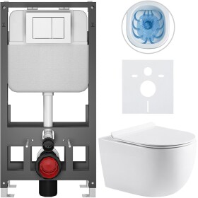 CERANO Kompletní WC set Basic/Felci - bílá lesklá - WC tlačítko Maxio/Bílá - volně stojící - předstěnová instalace - 53x37 cm