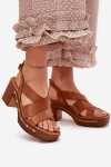 Kožené sandály na podpatku Zazoo 1081 hnědé 40