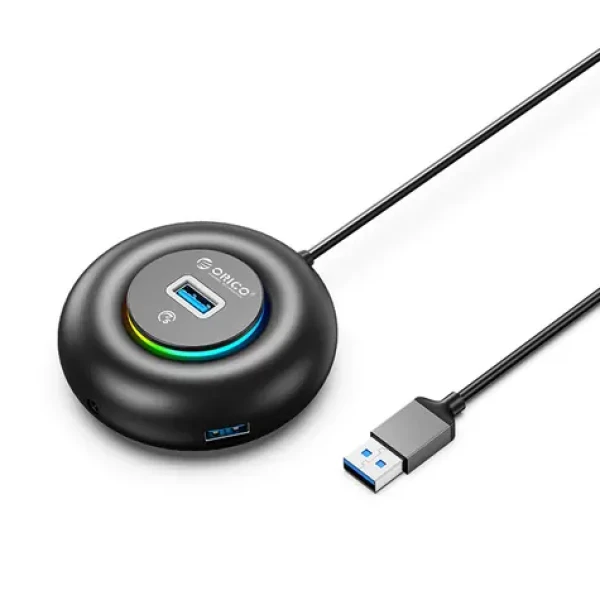 Orico YXR4-U3 RGB černá / USB hub / 4x USB-A 3.0 / audio a mikrofonní port / kabel 1,8 m