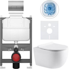 CERANO - Kompletní WC set Basic/Felci - bílá lesklá - WC tlačítko Modulo/Stříbrná - ovládání shora - předstěnová instalace - 53x37 CER-8050BD86100