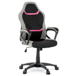 Kancelářská a herní židle, potah růžová, šedá a černá látka, houpací mechanismus