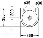 DURAVIT - Architec Umývátko 360x380 mm, bez přepadu, s otvorem pro baterii vlevo, bílá 0766350009