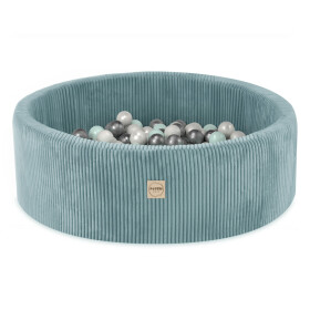 PLUSH NEST PLUSH NEST Suchý bazén kulatý modrý prémiový manšestr Ø 90 × 30 cm s 200 míčky