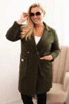 Dámský elegantní plášť Plus Size s límcem a velkými kapsami khaki UNI