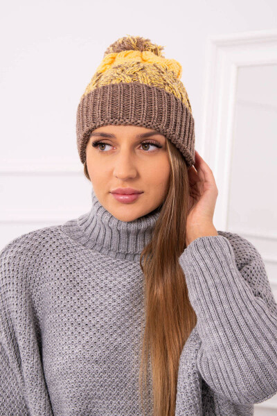 Dámská čepice s bambulí Abigail K326 cappuccino+yellow UNI