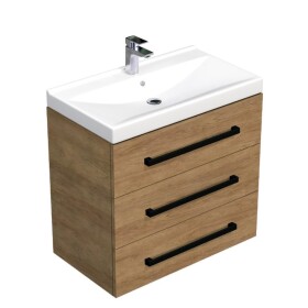 Koupelnová skříňka s černou úchytkou a umyvadlem SAT Cube Way 80x71x46 cm dub Hickory mat CUBE46C803DHVER CUBE46C803DHVER
