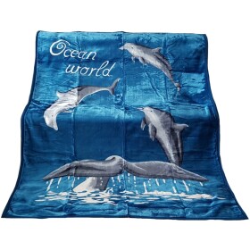 Teplá deka modré barvy s motivem delfínů Šířka: 160 cm | Délka: 210 cm