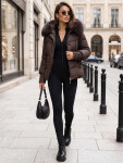 Dámská prošívaná bunda s kožešinovou kapucí, švestková, FashionStreet TY5891 S