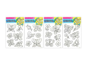 Předlohy na malování na sklo s vyvýšenou konturou - motýli 30 x 21 cm