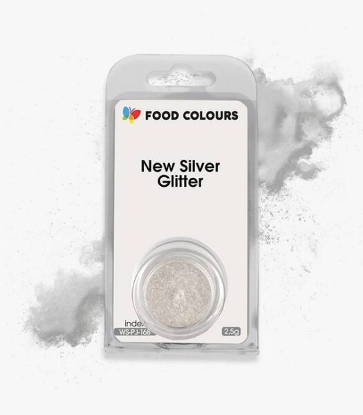 Jedlá prachová perleťová barva Food Colours New Silver Glitter (2,5 g) Stříbrná