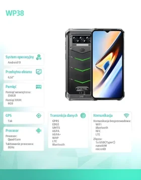 Oukitel WP38 6GB+256GB zelená / Mobilní telefon / 6.52" / 256GB / Android 13 (WP38-GN/CHOUT/OL)