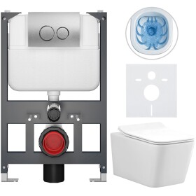 CERANO Kompletní WC set Basic/Forte - bílá lesklá - WC tlačítko Dualo/Stříbrná - závěsné - nízký modul - předstěnová instalace - 51x36 cm