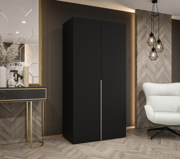 Šatní skříň Abi Alicante 1 Rozměry: 100 cm, Pásky / úchyty: Stříbrné, Barva korpusu + barva dveří: Černá + Černá