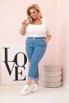 Dámské bavlněné kalhoty Plus Size s elastickým pasem a zavazováním světlý denim 4XL