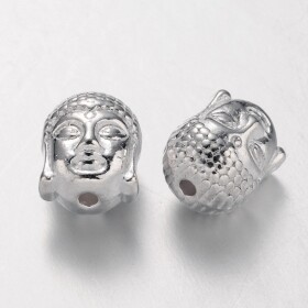 Kovový korálek - stříbrný - Buddha - 11 x 9 x 8 mm - 1 ks
