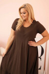 Dámské šaty plus size s krátkým rukávem a volánem z lehké viskózy hnědá UNI