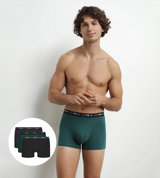 Pánské boxerky 3 ks DIM COTTON STRETCH BOXER 3x - DIM - tmavě zelená L