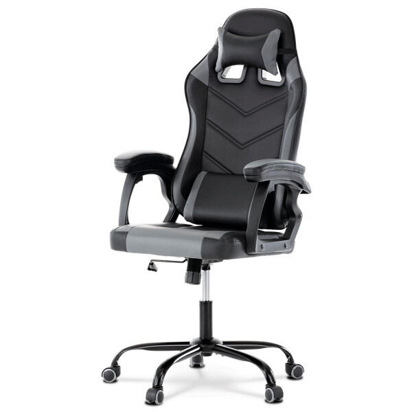 Herní křeslo, houpací mechanismus, šedá ekokůže, KA-L626 GREY