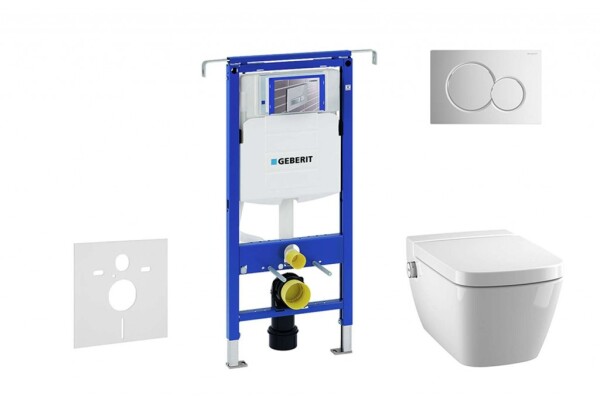 GEBERIT - Duofix Modul pro závěsné WC s tlačítkem Sigma01, lesklý chrom + Tece One - sprchovací toaleta a sedátko, Rimless, SoftClose 111.355.00.5 NT2