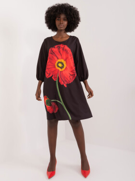 Černé trapézové šaty s květinami