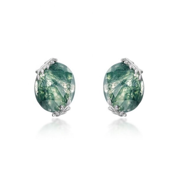 LUNICA Stříbrné náušnice MECHOVÝ ACHÁT 1030