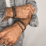 Pánský náramek Sam chirurgická ocel, přírodní kůže, Hnědá 20,5 cm - 21,5 cm (nastavitelná)