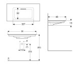 GEBERIT - ONE Umyvadlo nábytkové 90x48x13 cm, skrytý přepad, bez otvoru pro baterii, vodorovný odtok, KeraTect, bílá 505.005.00.1