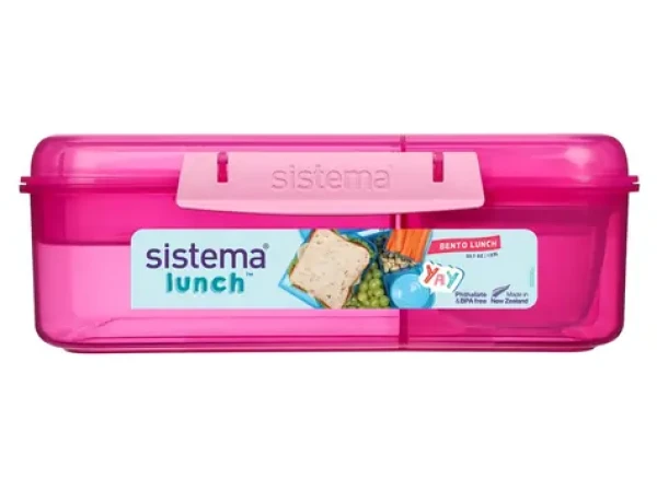 Sistema Lunch Bento Dělený svačinový box s nádobou na jogurt a 2 tácky 1.65 l růžová (8592001419537)