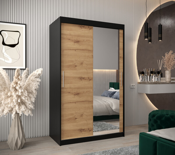 Šatní skříň Abi T2 Barva korpusu: Černá, Rozměry: 120 cm, Dveře: Dub artisan