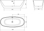 MEXEN/S - Eris volně stojící vana 180 x 80, bílá/černá, sifon a přepad bílá 53441808075-20