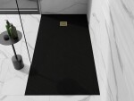 MEXEN/S - Stone+ obdélníková sprchová vanička 180 x 80, černá, mřížka zlatá 44708018-G
