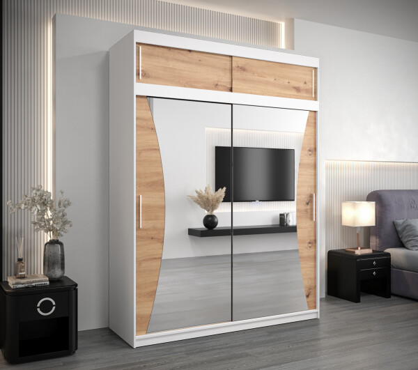 Šatní skříň Abi Mo s nástavcem Barva korpusu: Bílá, Rozměry: 180 cm, Dveře: Dub artisan