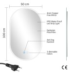 Erga Demi, oválné LED zrcadlo 50x100cm, 3 barvy světla, přední osvětlení, topná podložka proti zapaření, ERG-V01-DEMI-5010-CL