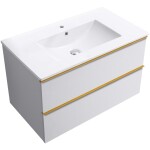 CERANO - Koupelnová skříňka Velora - bílá matná, úchytka zlatá + keramické umyvadlo Todo - 81x55x46,5 CER-665152