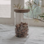 Eulenschnitt Skleněná dóza s víkem Houses 1,4 l, čirá barva, sklo, dřevo