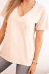 Dámská bavlněná blůza s výstřihem do V a krátkým rukávem béžová UNI