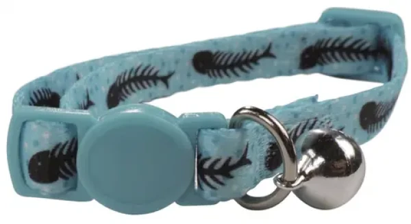 M-Pets Zany Eco ryby modrá / Obojek pro kočky / Recyklovaný plast / S rolničkou / 20-30 cm (353262)