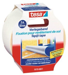 Tesa kobercová páska, odstranitelná, 5 m x 50 mm, s výztuží, bílá - 6ks
