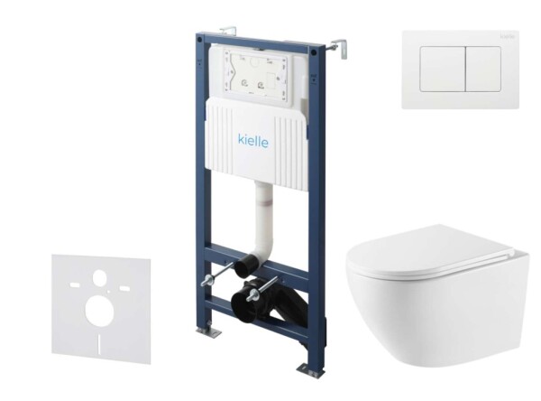 Kielle - Genesis New Set předstěnové instalace, klozetu Oudee, Vortex Rimless+, sedátka softclose a tlačítka Gemini New III, lesklá bílá 30528SS61