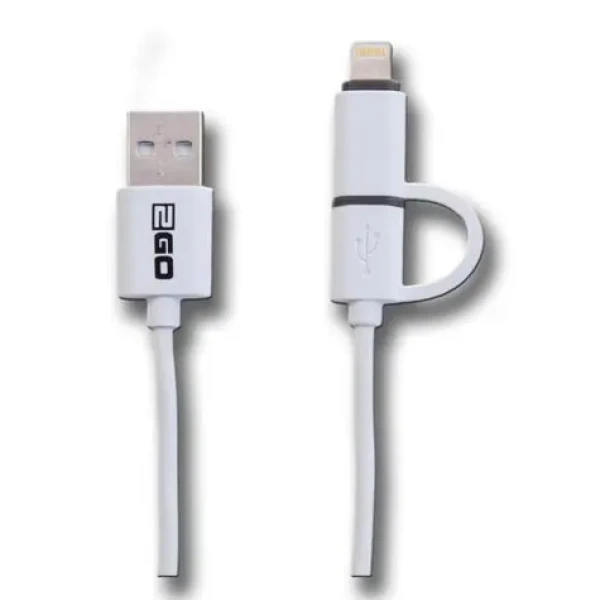 2GO 2v1 bílá / Datový a nabíjecí kabel / USB-A na Micro-USB + Lightning / 1 m (795637)