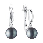 Stříbrné náušnice s černou 7,5-8 mm perlou Bella, stříbro 925/1000, Černá