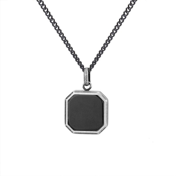 Pánský náhrdelník s černým achátem Antonio - chirurgická ocel, 60 cm Vintage