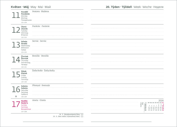 Týdenní diář 2026 Karton P+P A6 - PASTELINI šedá
