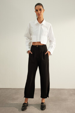 Trendyol Black Prémiová kvalita Culotte Široké knoflíky na nohavicích Detailní tkané kalhoty