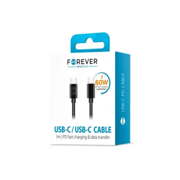 Forever Datový kabel USB-C 1m černá / 3A / USB-C (M) - USB-C (M) (DATUSBC3A1MFOBK)